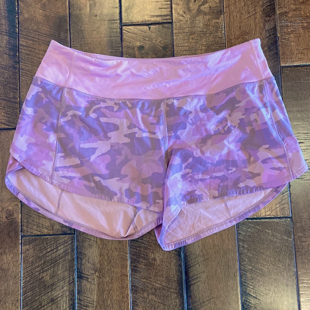 Lululemon Speed Up, 4inch, size 10, pink camo